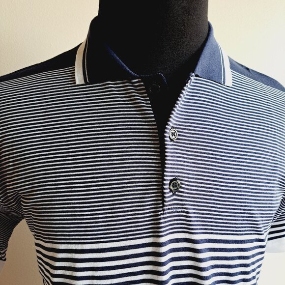 NEW Impulso Italian 100% Cotton Striped Blue Polo Shirt Size S - Picture 2 of 14